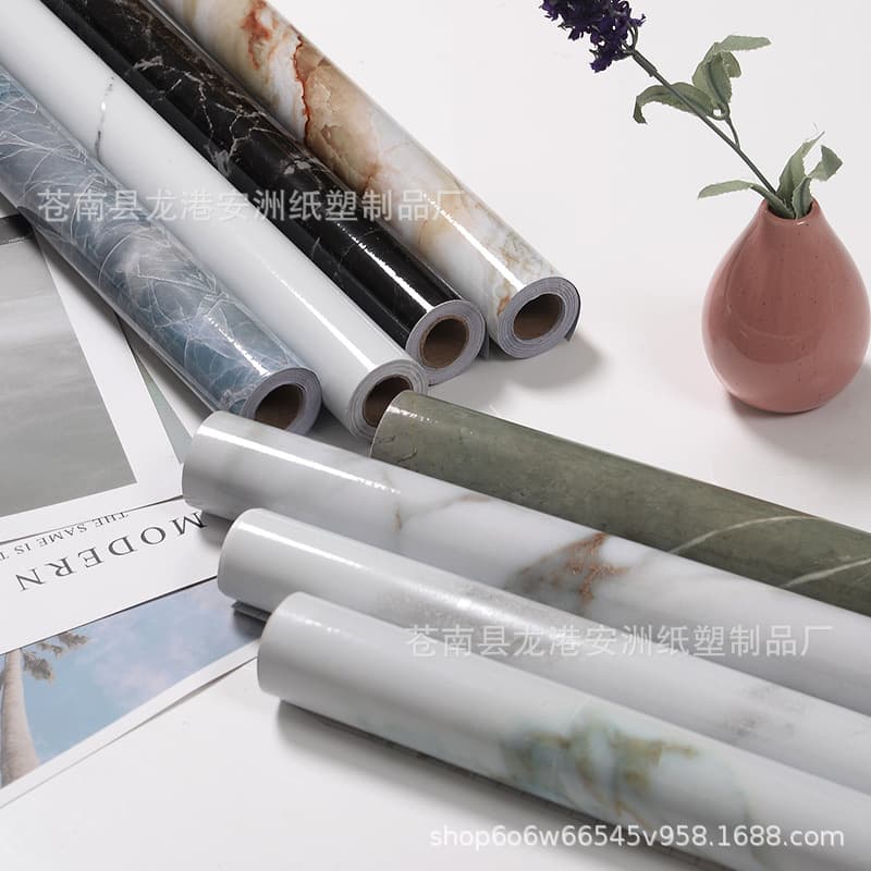 Self-Adhesive Wallpaper, Marble Waterproof Kitchen Oil-Proof Sticker, Tabletop Stove Cabinet Door Renovation Wallpaper Tile Sticker