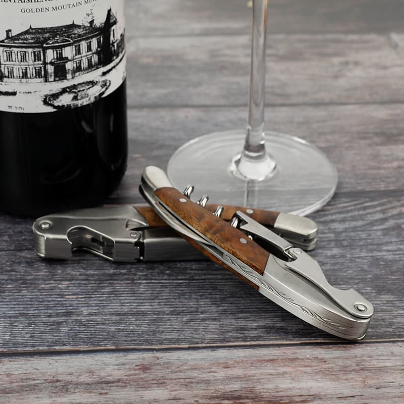 Directly Supplied from the Manufacturer, Customizable Logo, Shadow Wood Handle, Multifunctional Wine Opener/Corkscrew for Grape Wine and Champagne