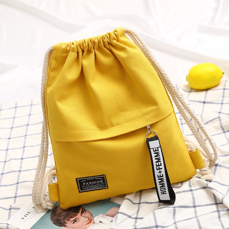 Simple Drawstring Canvas Bag Women's Double Shoulder Bag Student Book Lightweight Backpack Tutoring Pocket Cloth