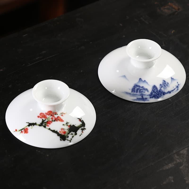 Large High-White Ceramic Tea Lid Blue and White Porcelain Gaiwan Tea Set Single Lid Three-Talent Tea Bowl Spare Part