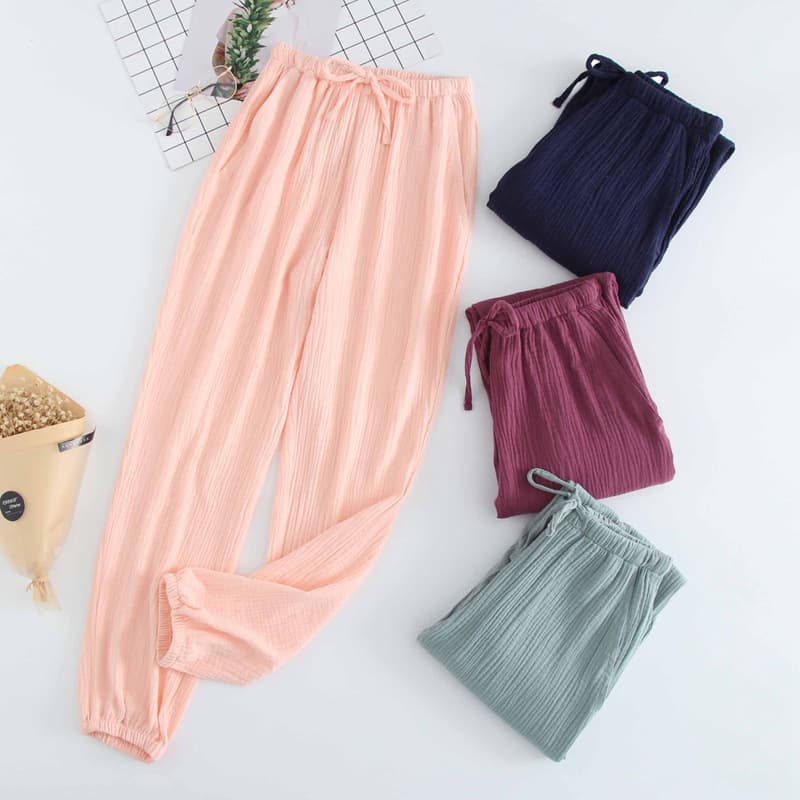 New Couple Cotton Gauze Crepe Spring/Summer Sleep Pants Home Comfort Long Pants Loungewear Factory Wholesale