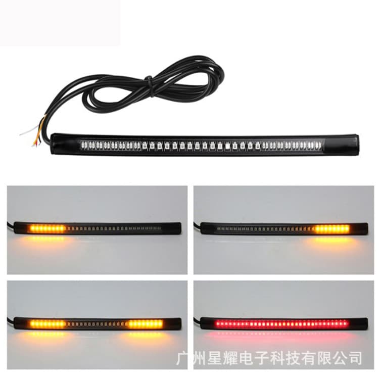 Factory direct stock of 48SMD universal motorcycle light strips, waterproof turn signals, motorcycle license plate lights, and taillights.