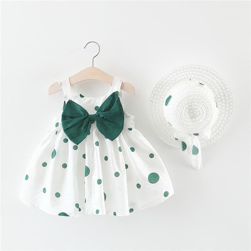 Q390 Summer New Girl's Dot Strap Dress Baby Sleeveless Princess Dress Beach Dress with Hat Drop Shipping