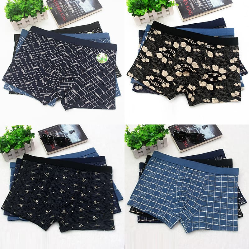 Men's Combed Cotton Plus Size Printed Boxer Briefs Men's Cotton Underwear Men's Boxer Shorts