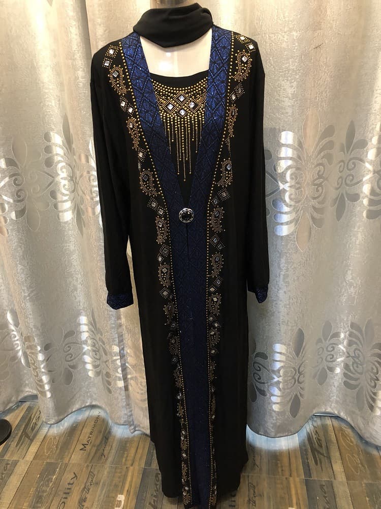 Plus Size Women's Elegant Long Dress New African Crystal Linen Plus Size Rhinestone Robe Dress Set