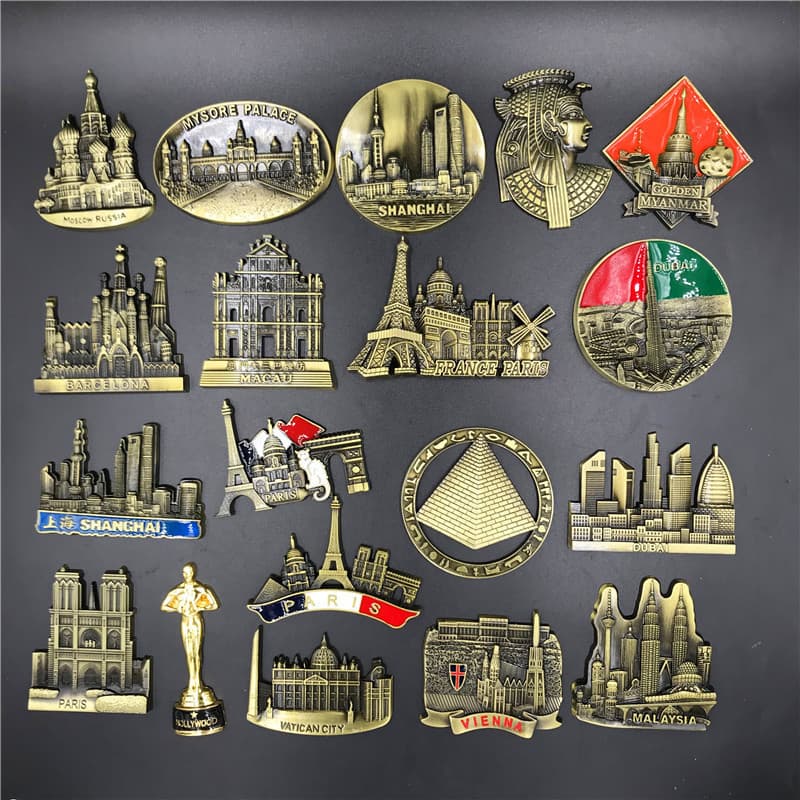 Metal high-end 3D refrigerator magnets, United States, Egypt, Fama, Austria, Spain, Dubai, Russia, Shanghai, Macau