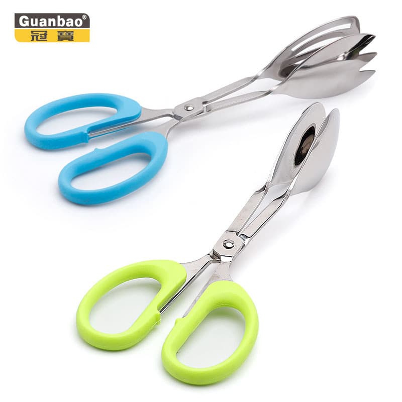 Factory Stock Creative Scissor-Style Round-Head Tongs, Hotel Kitchen Food Tongs, Stainless Steel Silicone BBQ Tongs