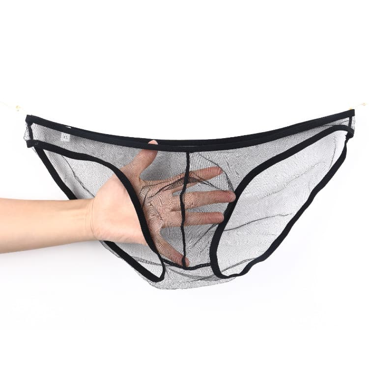 Gay Men's Underwear, European and American Style See-through Fine Mesh Pouch Low-rise Briefs, Plus Size C-034