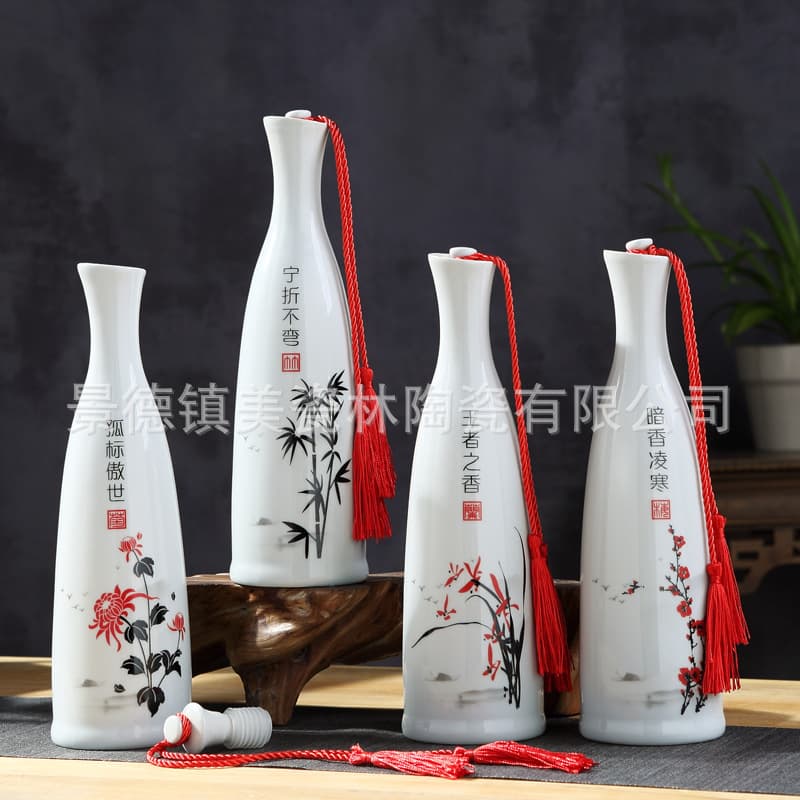 1 Jin Plum Orchid Bamboo Chrysanthemum Ceramic Baijiu Bottle Wine Pot Wine Jar Decorative Empty Bottle