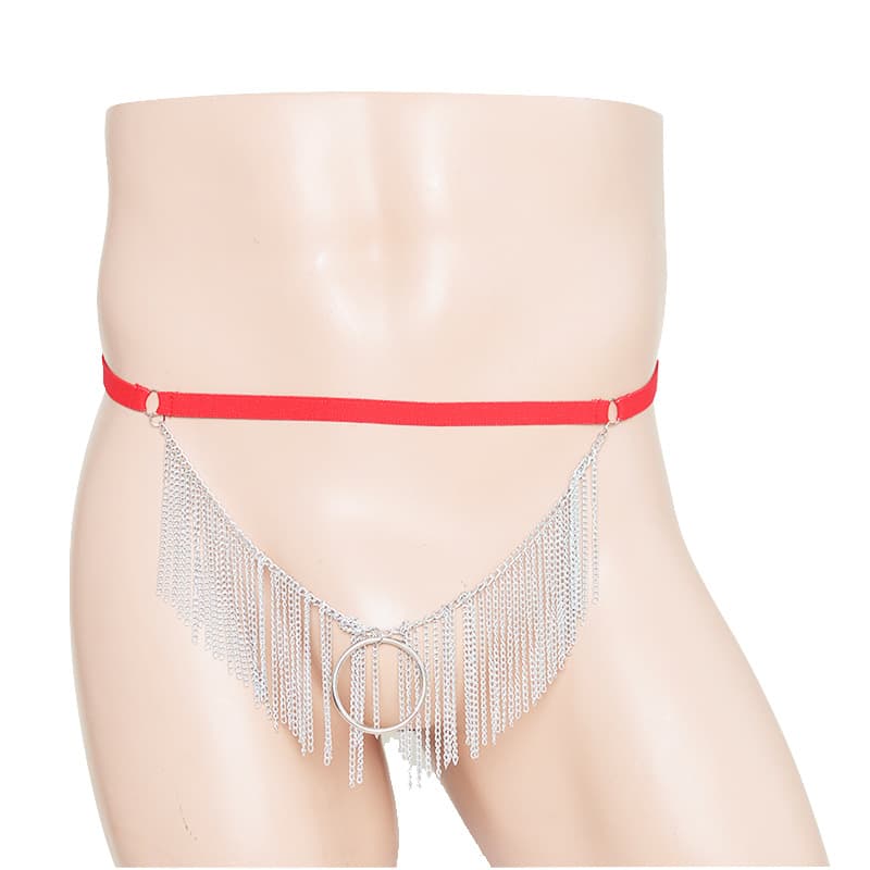 Manufacturer Wholesale Sexy See-Through Men's T-Pants, Erotic Underwear, Tassel Chain Iron Ring Thong, Erotic Lingerie