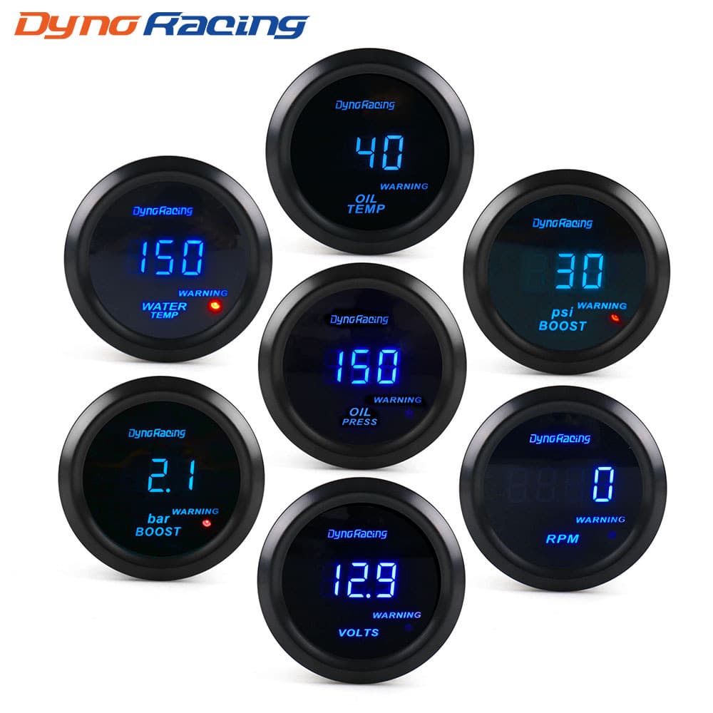 Car Modification Gauge 12V Universal Blue Digital Display Tachometer Boost Water Temperature Oil Pressure Oil Temperature Voltmeter 52MM