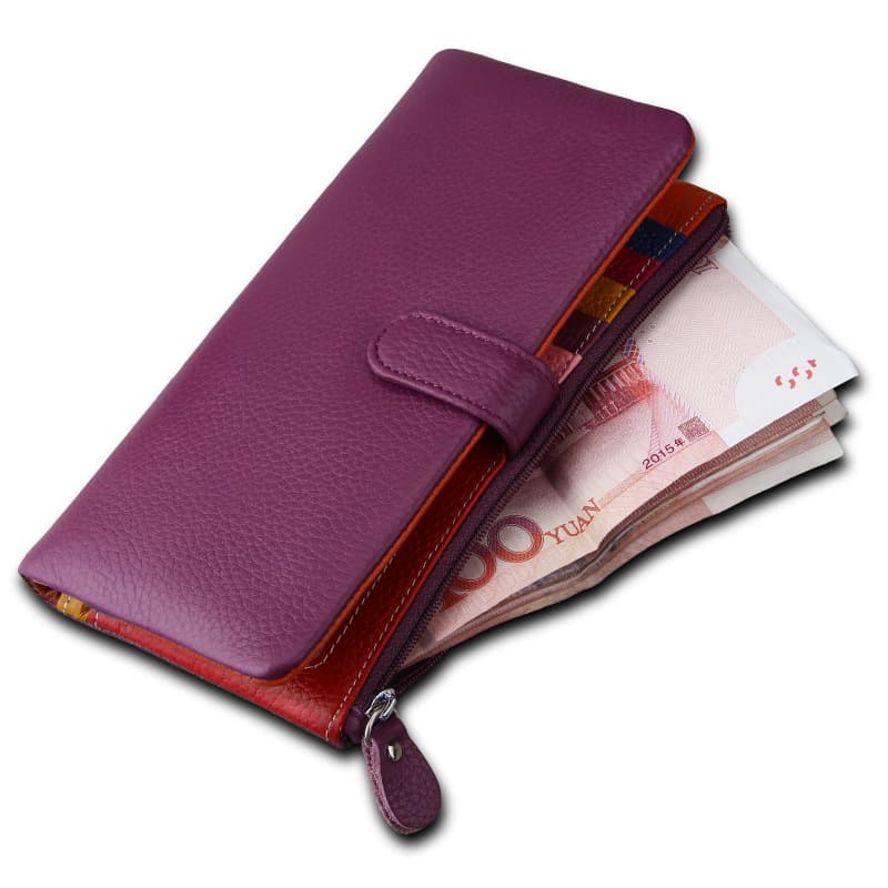 Candy-colored Genuine Leather Ladies Wallet Multiple Card Slots Multi-card Holder Handheld Clutch Purse