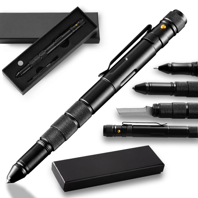 Tactical Self Defense Pen Electric Flashlight Car Window Breaker Escape Tool Waterproof Storage for Ladies Personal Protection