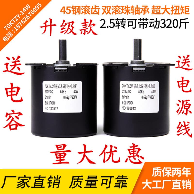 70KTYZ Permanent Magnet Synchronous Motor 220V 40W High Torque Reversible Gear Reduction Micro Motor