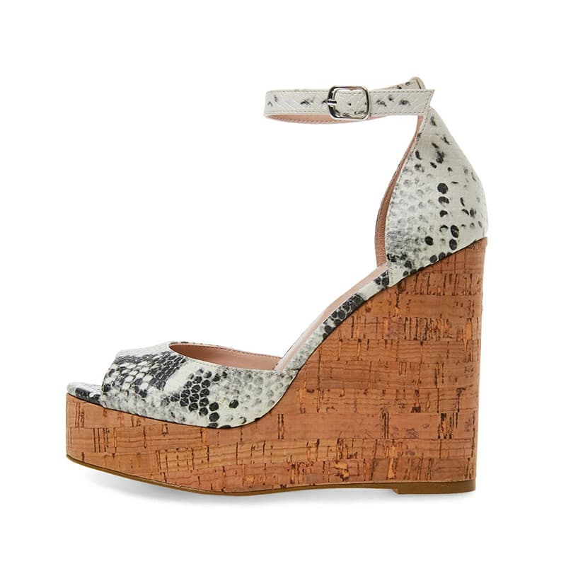 Snake Print Black Nude Peep-Toe Buckle Wedge Sandals Cross-Border E-Commerce Source Manufacturer Fashion Platform Summer