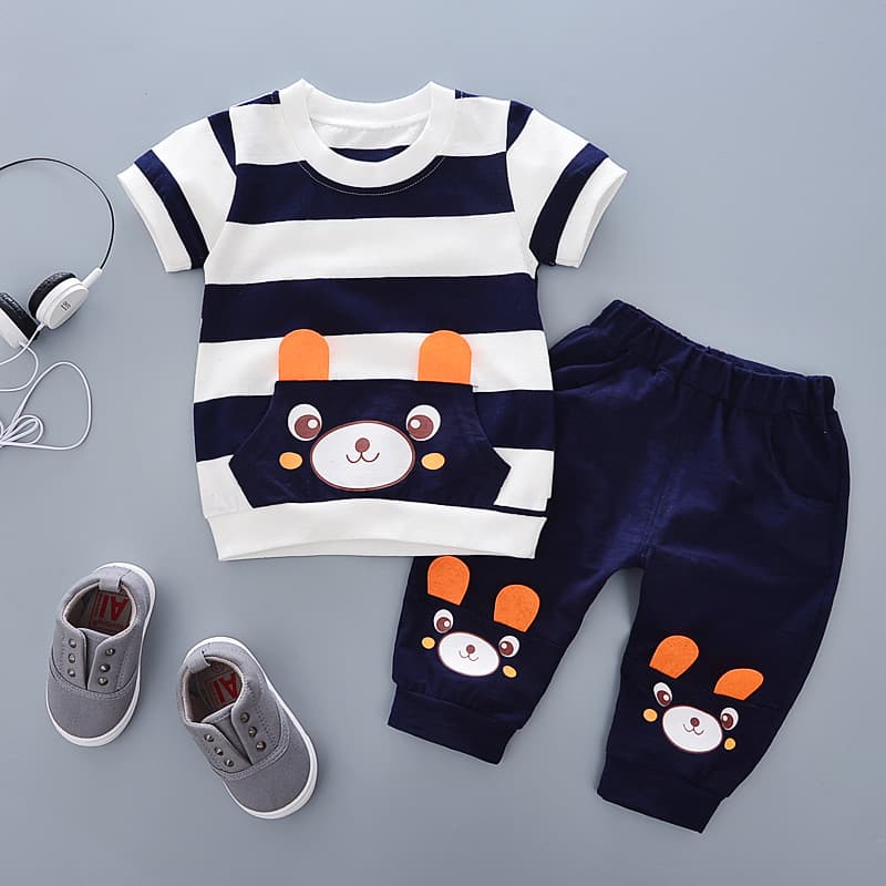 Children's clothing set 2025 summer new model for boys and girls 1-3 years old cartoon short-sleeved pants two-piece set wholesale