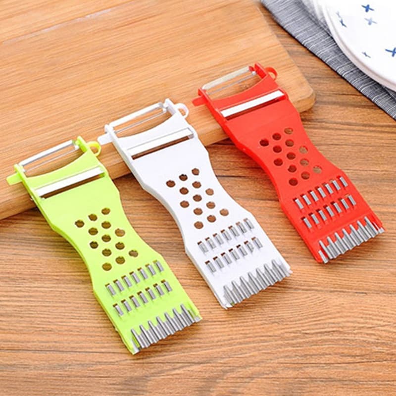 Large plastic 5-in-1 multi-functional vegetable cutter with grater and decorative slicer, kitchen peeler