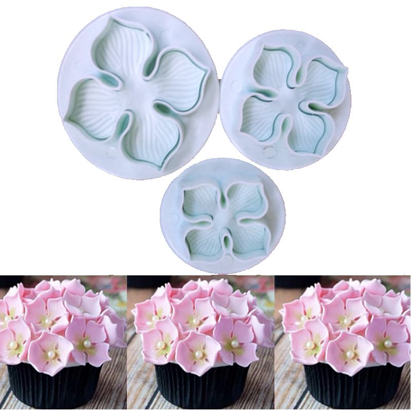 DIY Fondant Cake Tools 3pcs Hydrangea Spring Press Mold Stamp Cutter Cookie Mold Clay