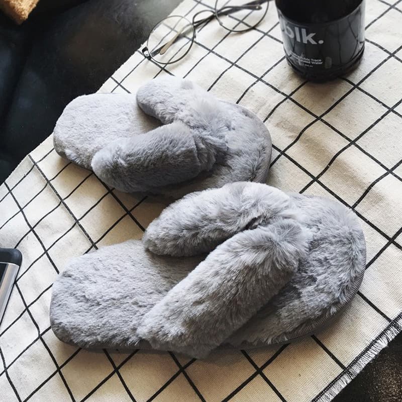 New Autumn and Winter Home Toe Clip Cotton Slippers for Women, Rabbit Fur Non-Slip Home Thong Slippers, Export Wholesale Custom