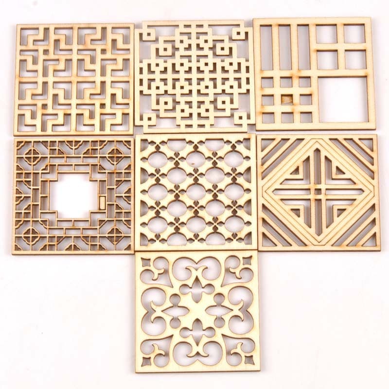 DIY Wooden Decorative Accessories Hollow Window Pattern Wood Pieces 58mm-72mm Decorative Corner Flower Small Patches Stock Wholesale
