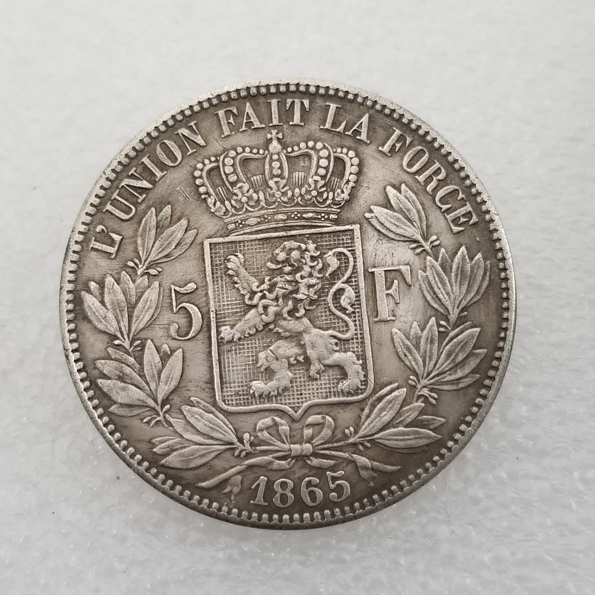 Antique handicrafts Belgian 1865 brass silver-plated material old silver dollar silver round #2443