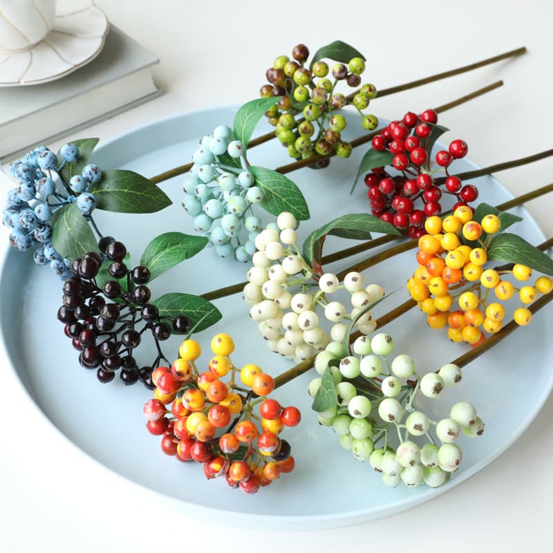 European Style Artificial Flower Small Berry Branch Living Room Ornament Christmas Decoration Flower Arrangement Accessories Artificial Berries