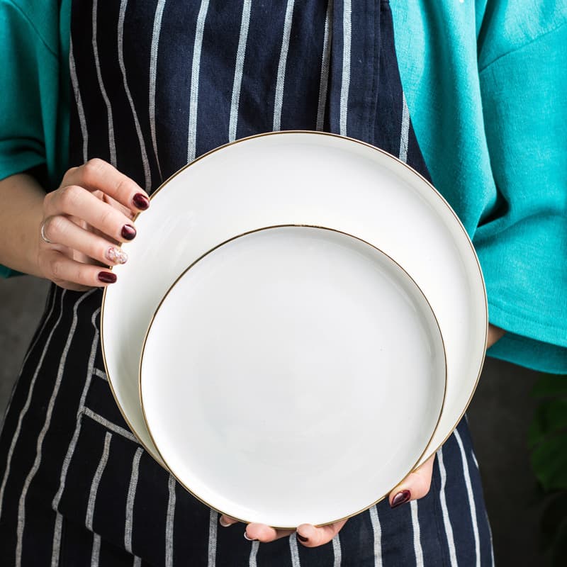 Taobao supply Phnom Penh tableware pizza plate Western food plate simple cold dish plate solid color home dining plate ceramic round plate