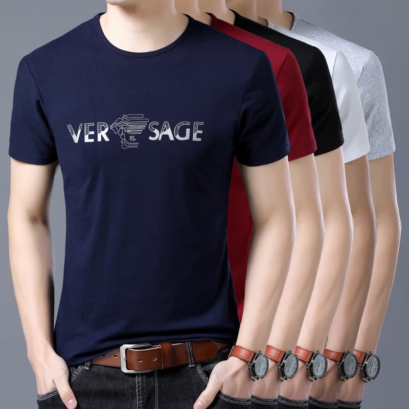 Summer Trendy Men's Fashion Printed Short Sleeve T-Shirt, Combed Cotton Crew Neck, Street Stall Style