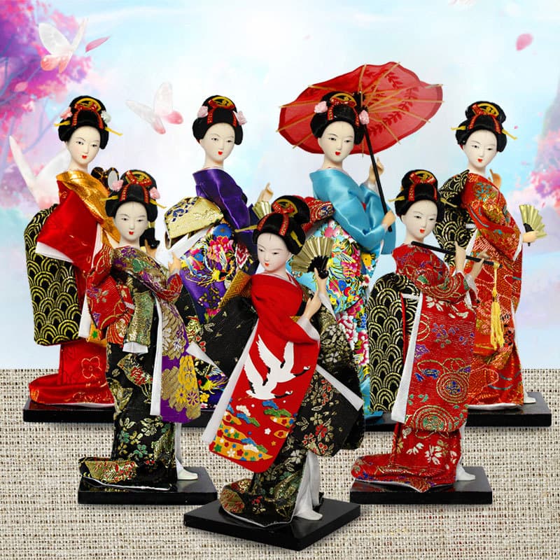 Japanese Kimono Doll, Geisha Silk Figure, 9-inch Traditional Attire Decoration for Restaurants and Homes
