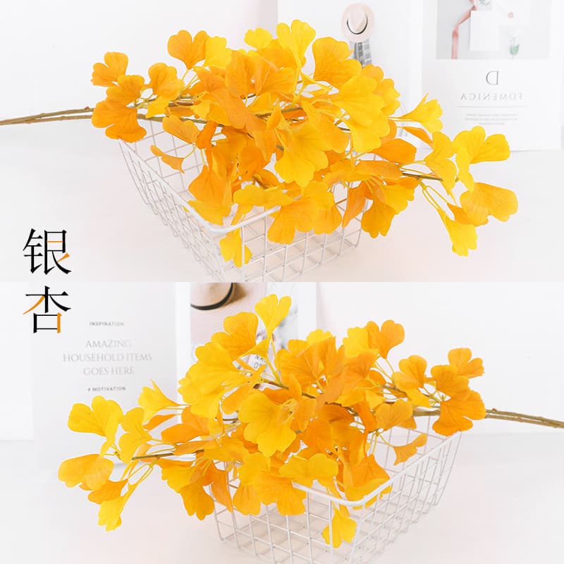 Artificial Ginkgo Leaf Decorative Leaves, Fake Leaves, Plastic Branches, Silk Flower, Banyan Leaf, White Yellow Wedding Decoration