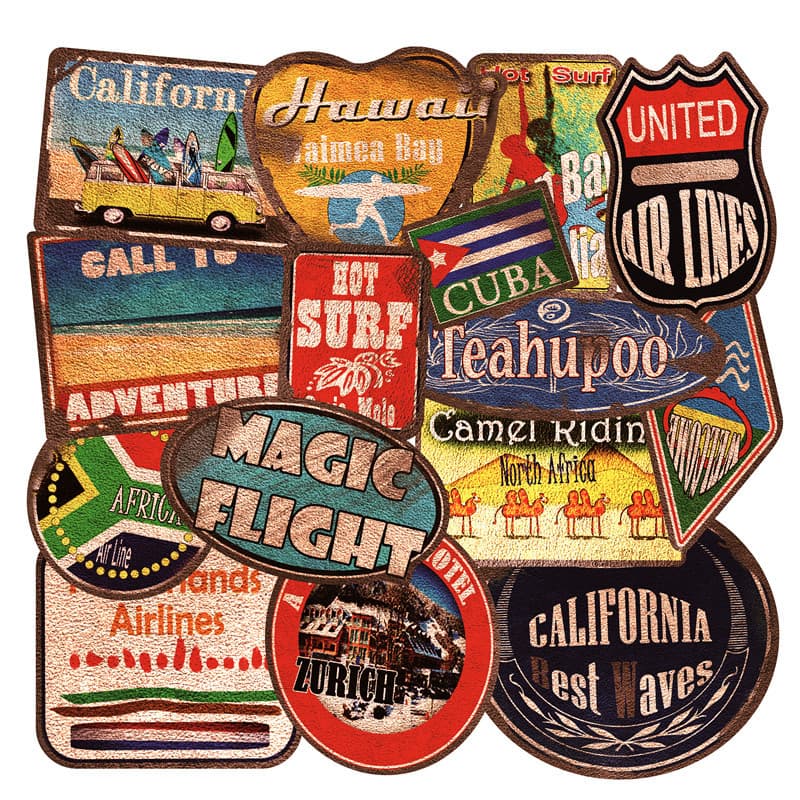 Large size 36 vintage beach stickers, travel, skateboard, surfing stickers, car stickers, luggage stickers, graffiti stickers