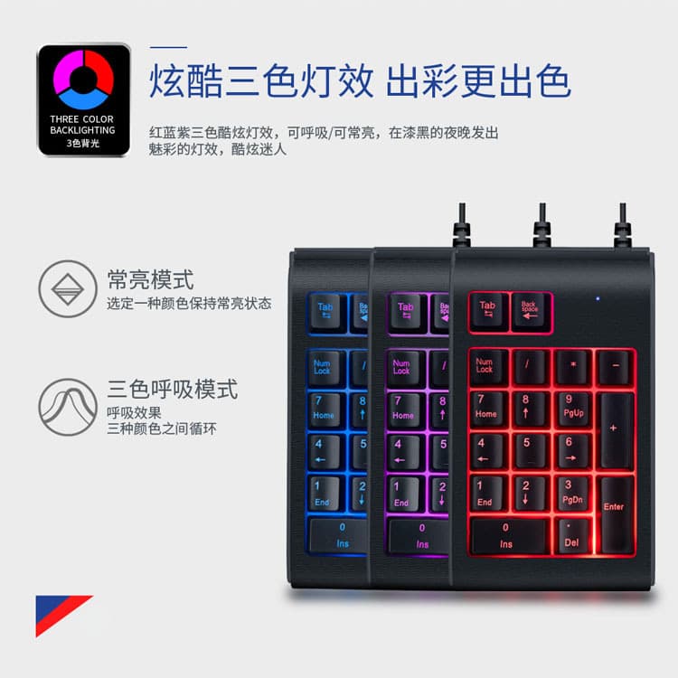 New Wired Usb Backlit Digital Keyboard Suspended Mechanical Feel Three-color Breathing 19-key Mini Keyboard