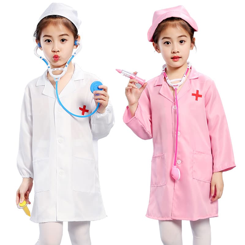 Kids Nurse Doctor Costume Toddler Career Role Play Kindergarten Performance Outfit Children's Day Show White Coat
