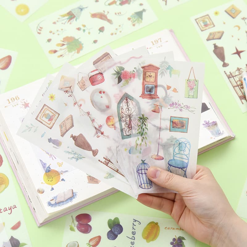 Creative Journal Stickers Fresh Cute Girly Diary Planner DIY Scrapbook Decorative Sticker Set 6 Sheets