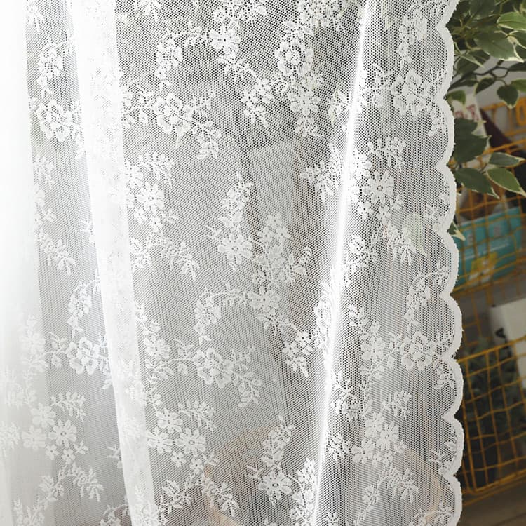 145cm white lace window screen with wave edges on both sides, warp-knitted gauze for mosquito net, bed curtain, tablecloth, lace coffee curtain, INS German curtain