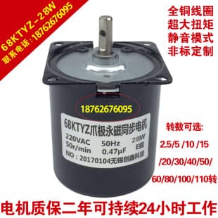 68KTYZ AC Permanent Magnet Synchronous Motor 220V 28W Reversible Mini Low-Speed Multi-Speed High Torque Motor