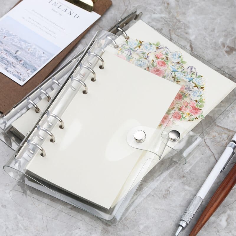 South Korea Creative Transparent PVC Loose-Leaf Folder Loose-Leaf Book Small Fresh Grid Horizontal Line Plan Notebook Journal Book