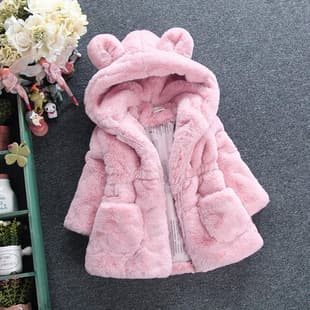 Export Girls Faux Fur Coat Thickened Children Mid-Large Child Faux Fur Jacket Quilted Baby Cotton Padded Coat