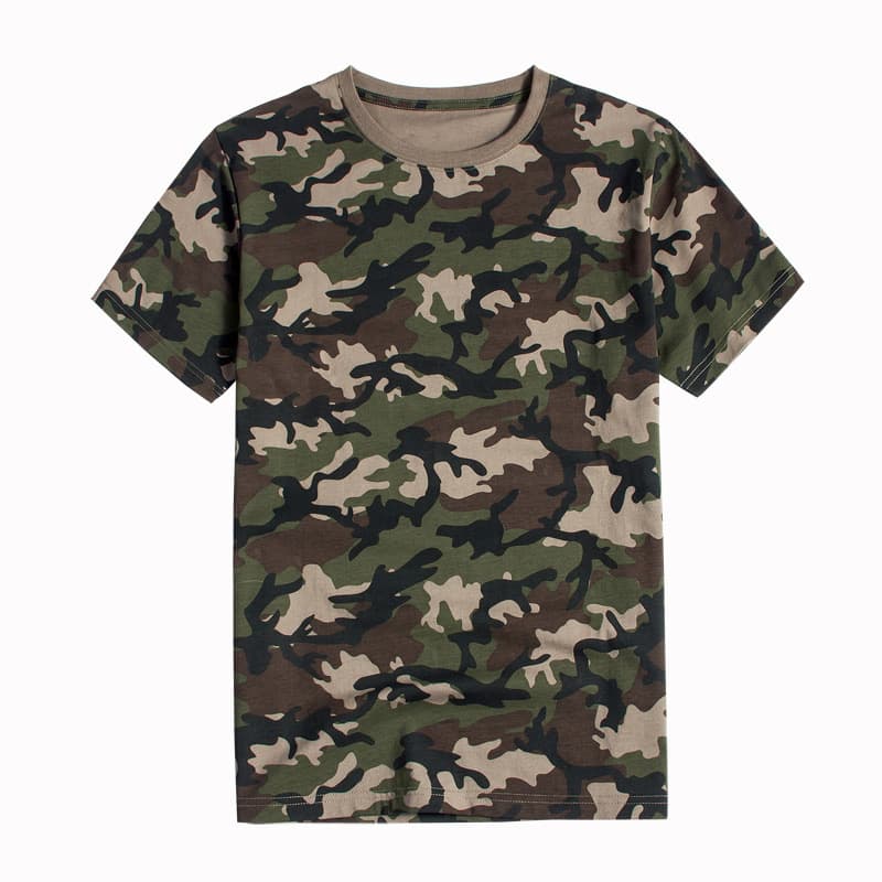 Camouflage Pure Cotton Short Sleeve T-Shirt for Men, Round Neck Top, Military Special Forces Loose Fit Casual Undershirt with Printed Logo