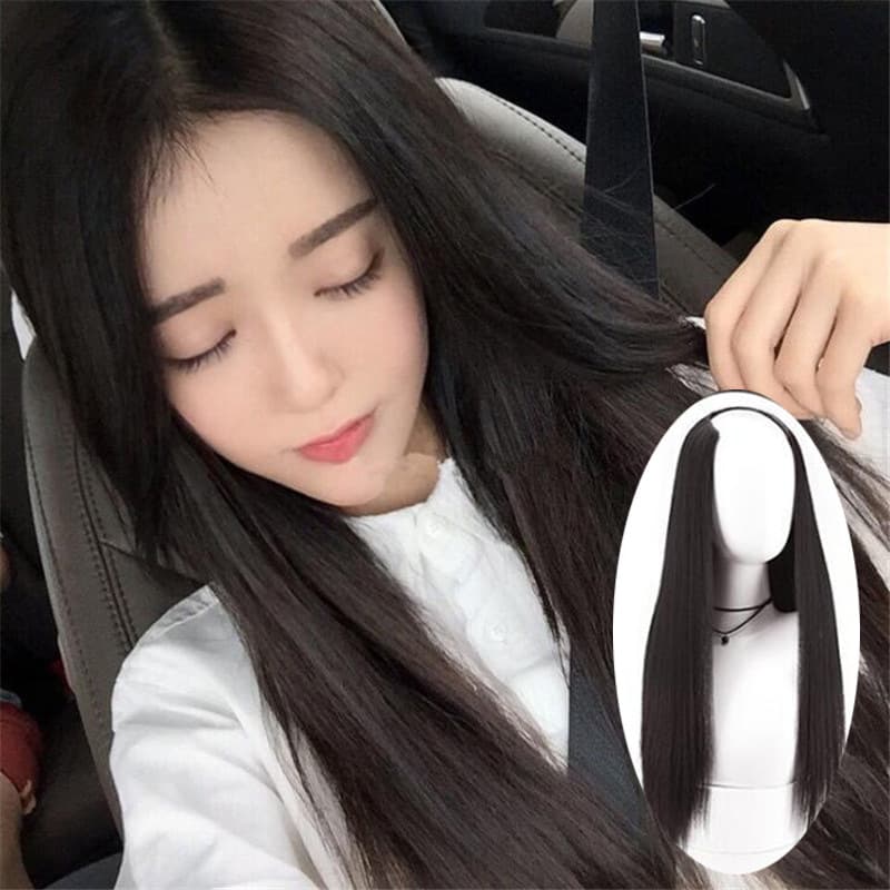Factory Wholesale Women's Middle Part Long Straight Wig, Realistic U-Shaped Half Wig, Invisible Breathable Hairpiece, In Stock