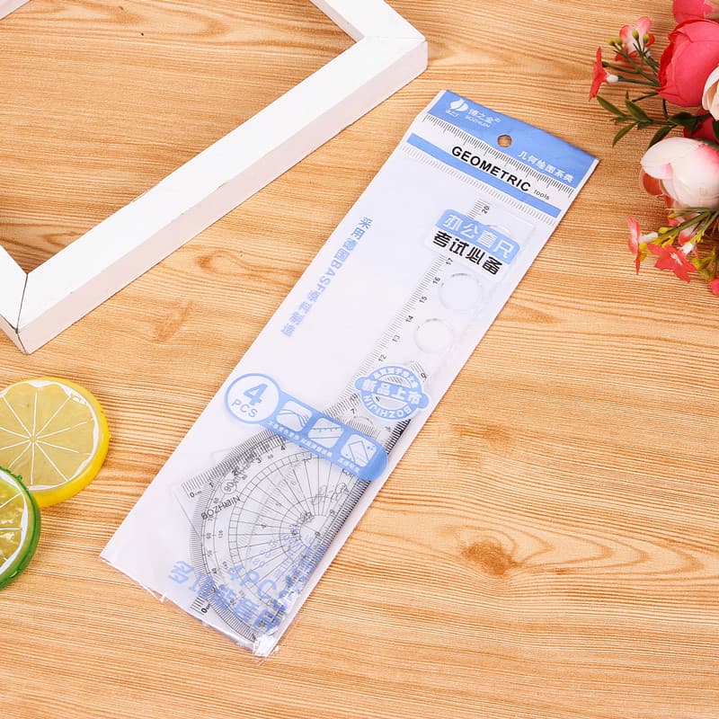 Creative Stationery 20cm Ruler Set 4-Piece Student Exam Ruler Set Stationery Prize Gift Wholesale