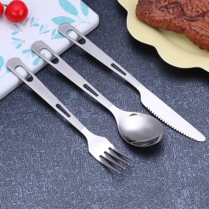 Pure Titanium Knife Fork Spoon Set for Home, Outdoor Camping Titanium Kitchenware Three-Piece Portable Titanium Alloy Cutlery