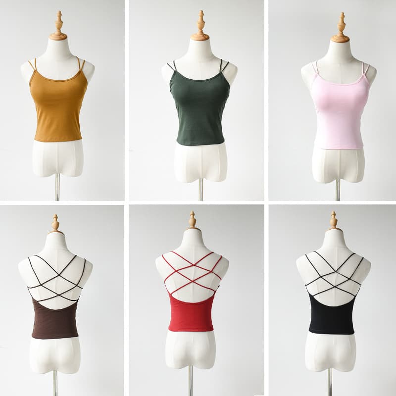 TikTok Viral Hit Backless Cotton Camisole, Cross Back Strap Sexy Underwear with Built-in Bra, Jazz Dance Vest
