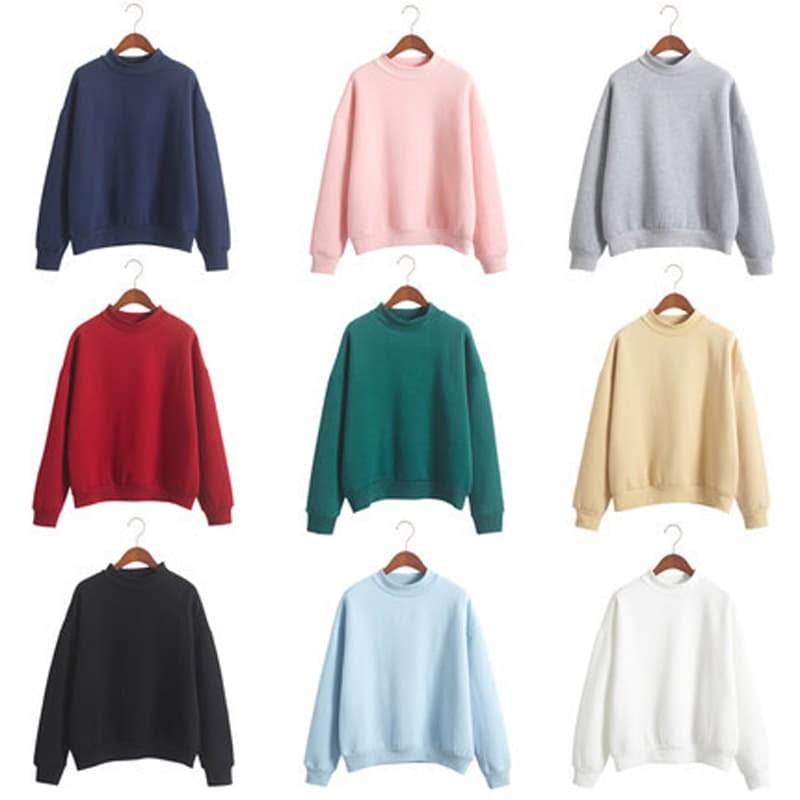 Korean Solid Color Fleece-Lined Sweatshirt Women's Autumn/Winter New Arrival Baseball Jacket Student Coat High Neck Loose Thickened Sweatshirt
