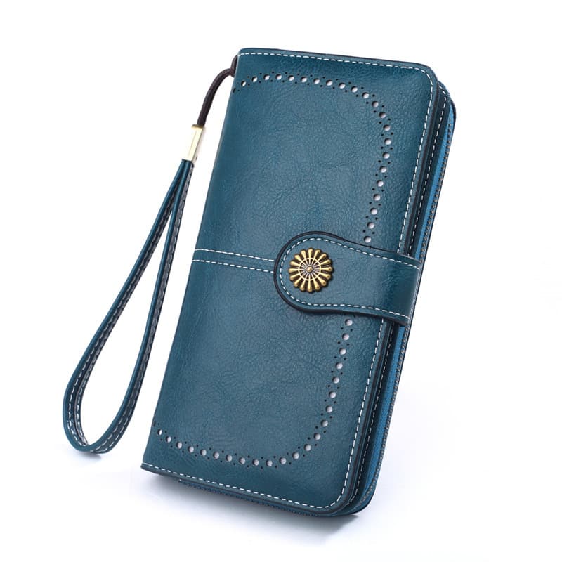 Foreign trade fashion women's coin purse new style oil wax leather handbag long zip phone pouch card holder coin bag H181