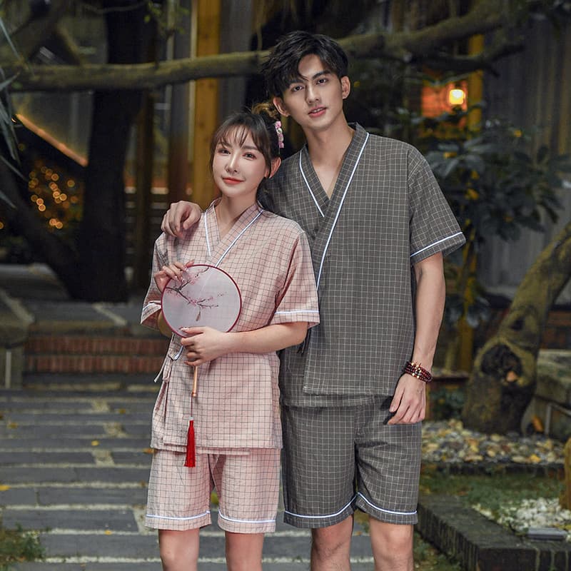 2021 New Japanese Style Kimono Spa Footpath Hot Spring Kimono Set Washable Cotton Bathrobe Sweat Suit for Women and Men