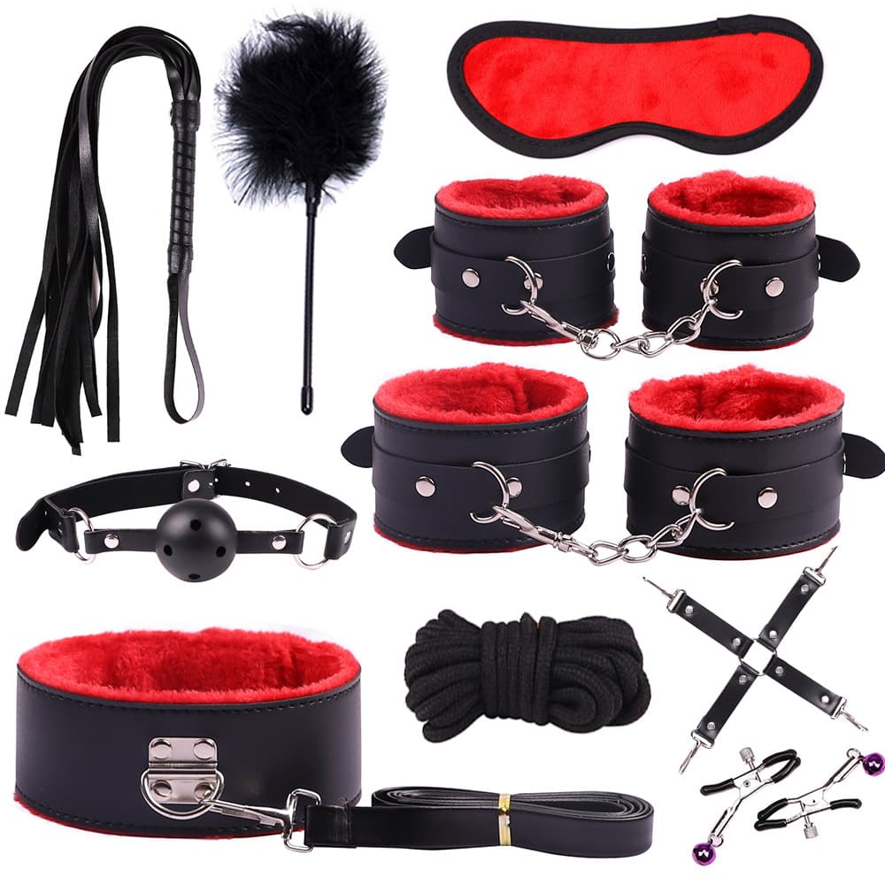 Leather Sex Toy Set 10 Pieces Plush Binding Restraints Unusual Adult Toys Erotic Furniture Suitable For Couples