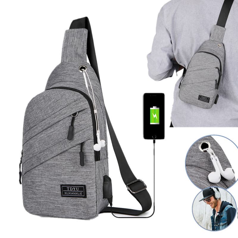 Cross-border wholesale outdoor men's chest bag, casual waterproof shoulder crossbody bag, headphone hole charging bag, companion gift bag