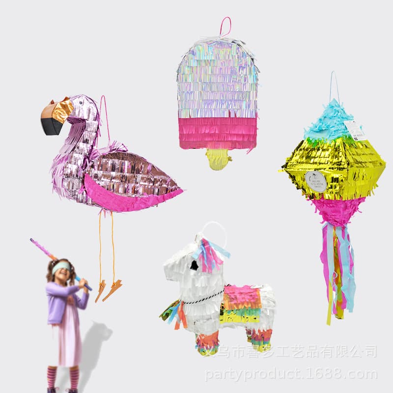 Small Aluminum Foil Flamingo Piñata for Kids Birthday Party Toy Game Props Candy Smash