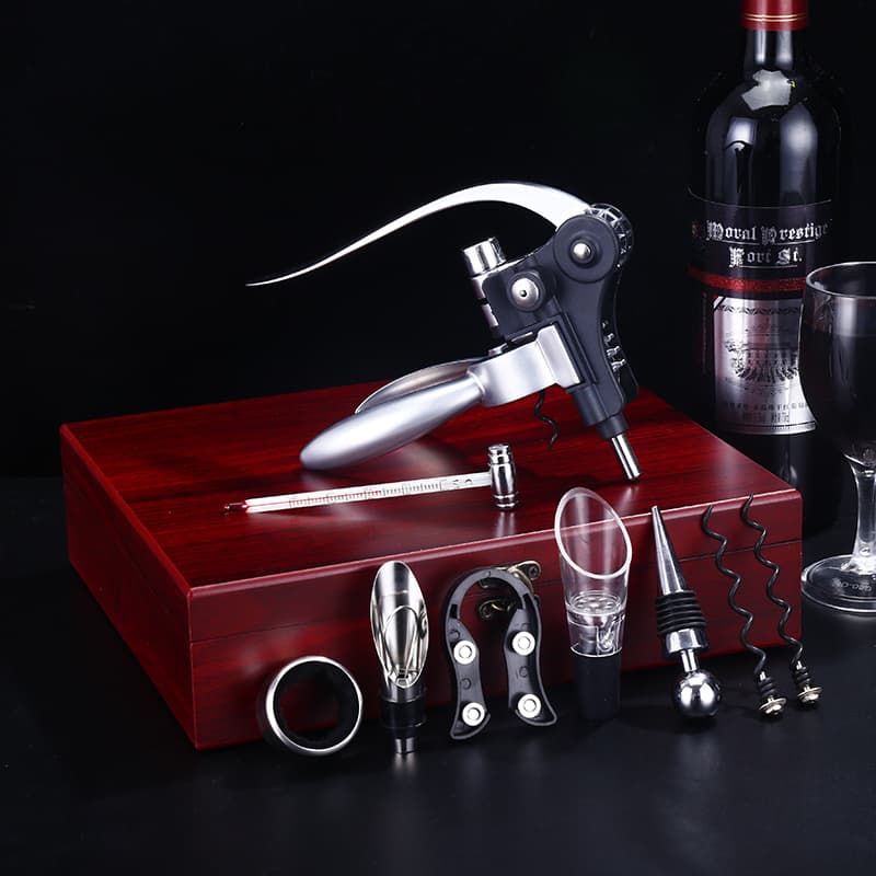 Wine Opener Set Leather Box Wooden Box Rabbit Head Gift Wooden Wine Accessories Set